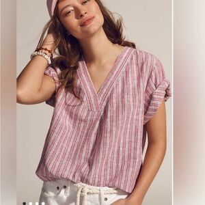 Anthropologie Pilcro Women’s Linen Cotton Henley Surf Shirt Blouse Pink Large